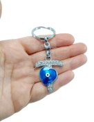 Resim biuti Nazar Boncuğu T Harfi Anahtarlık / Araba Dikiz Ayna Süsü Metal Hediyelik Aksesuar 