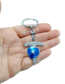 Resim biuti Nazar Boncuğu T Harfi Anahtarlık / Araba Dikiz Ayna Süsü Metal Hediyelik Aksesuar 