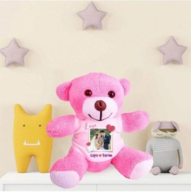 Resim Kişiye Özel Fotoğraf Baskılı Peluş Pembe Ayı Love You Hk2442 