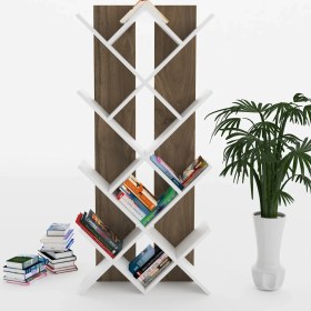 Resim Lagomood Rahle Kitaplık Beyaz Beyaz Ceviz 