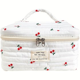 Resim 1pc Kiraz Desenli Kozmetik Çantası Seti, Polyester Unisex-Yetişkin Kokusuz Tuvalet Örgü, Kadınlar ve Kızlar için Seyahat Depolama Pouch, Karışık Renk ile Pozisyon Baskı 