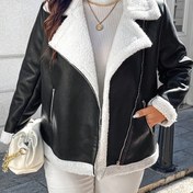 Resim Büyük Beden - Büyük Beden - Kadınlar için Şık Siyah Motosiklet Ceketi, Sahte Kürk Detaylı - Şık Sonbahar/Kış Biker Ceketi, Uzun Kollu, Fermuarlı, Düğme Detaylı, Cep ve Ayarlanabilir Askılar, Motosiklet Sürme Ekipmanı 