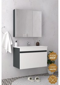 Resim Teta Home Mersin 80 Cm Mdf Banyo Dolabı Seti Antrasit - Beyaz 