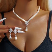 Resim Şık Gelinlik Takı Seti, Çiçekli Düğme Kolye ve Küpe - Seksi Sokak Stili, Taşlı Süslemeler, Boncuklu Tasarım, Düğünler, Partiler ve Sevgililer Günü Kutlamaları İçin Mükemmel 