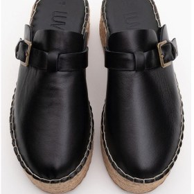 Resim Luvishoes Novas Siyah Cilt Hakiki Deri Burnu Kapalı Hasır Dolgu Taban Terlik Siyah 