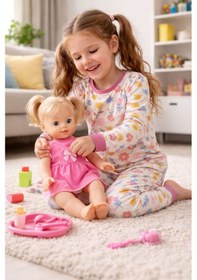 Resim Kız Çocuk Flower Desenli 8 - 13 Yaş Pijama Takımı Ekru 