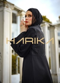 Resim Brokar desenli ipek krep Ferace - 3XL 