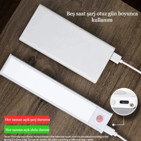Resim 60 cm Gece Lambası USB Şarj Edilen Hareket Sensörlü Kitap Okuma Mutfak Dolabı Yatak Odası Gardırop 