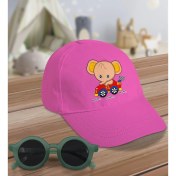 Resim BK Kids Yarışçı Fil Tasarımlı Pembe Cotton Çocuk Şapkası ve Yeşil Çocuk Güneş Gözlüğü Hediye Seti 