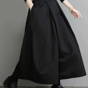 Resim Kadınlar İçin Şık Siyah Geniş Paça Harem Pantolon - Düğme Detaylı Yapısal Pantolon, Günlük ve Resmi Kullanım İçin Tüm Mevsim Pantolon, Pürüzsüz Esnemez Kumaş (Ofis, Düğün, Günlük) - Kesimli Fit 