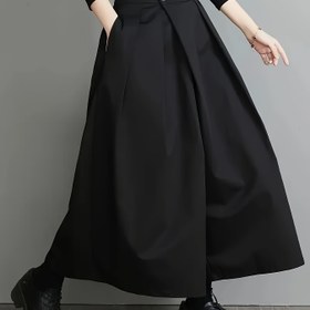 Resim Kadınlar İçin Şık Siyah Geniş Paça Harem Pantolon - Düğme Detaylı Yapısal Pantolon, Günlük ve Resmi Kullanım İçin Tüm Mevsim Pantolon, Pürüzsüz Esnemez Kumaş (Ofis, Düğün, Günlük) - Kesimli Fit 