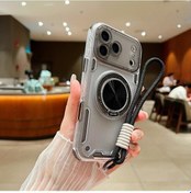 Resim Lumaworld Siyah İphone Uyumlu 13 İçin 360 Derece Dönen Şeffaf Mekanizmalı Lanyard Askılığı 