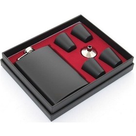 Resim Paslanmaz Çelik 4 Shot Bardaklı Matara Seti Siyah Renk 