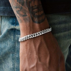 Resim Erkekler için Paslanmaz Çelik Küba Zincir Bilezik - Parlak Kilitli Bağlantı Tasarımı, Dayanıklı & Kararmaya Dirençli Hip Hop Takı, Günlük ve Resmi Giyim İçin Şık Bileklik, Zarif Aksesuar 