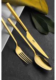 Resim Avcı Klas Titanyum Gold 24 Parça Çatal Kaşık Bıçak Takımı Altın 