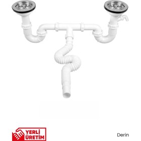 Resim Gama S Çiftli Çöpmak Sifonu Körüklü Derin Taşmasız Çiftli Lavabo Gideri 