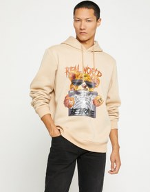 Resim Ayı Baskılı Kapşonlu Sweatshirt Şardonlu 