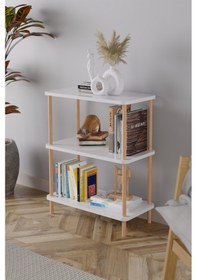 Resim 3 Raflı Kitaplık Ahşap Kitaplık Ofis Rafı Ayakkabılık -beyaz 