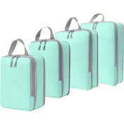 Resim Seyahat için 4 Adet Açık Mavi Kompresyon Küpleri - Fermuarlı Dayanıklı Polyester Genişleyebilen Valiz Düzenleyici, Bavullar ve Sırt Çantaları İçin Yer Tasarrufu Sağlayan Depolama 