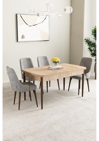 Resim Clara Meşe Desen 80x132 Açılabilir Mutfak Masası Takımı 4 Adet Sandalye Gri 
