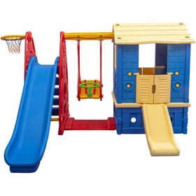 Resim Oyun Evi Kaydırak Salıncak Büyük Set - Anaokulu - Kreş - Çocuk Oyun Parkı - Çocuk Salıncak - Mavi 