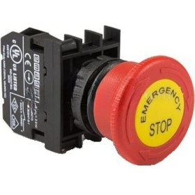 Resim Emas B100EE B Serisi Plastik 1no Acil Stop 40 mm Çevirmeli Etiketli Kırmızı 22 mm Buton 