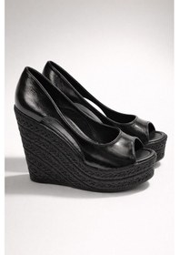 Resim Preshley Kadın Beleon Siyah Kırışık Rugan 11 Cm Platfomlu Dolgu Topuklu Ayakkabı Siyah 