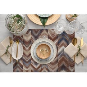Resim Kahverengi Geometrik Kumaş Amerikan Servis 4'lü Set Keten, Ulusl.yıkama Ve Solmama Sertifikası Çok Renkli 