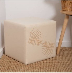 Resim Palm Puf-bej/yaprak Baskılı 40x40x40 Cm 
