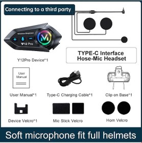 Resim Kebidumei Y12 Pro Motosiklet Kask Interkom Bluetooth Kulaklık 500 M Kablosuz Soft Mic 