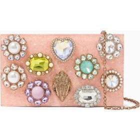 Resim Kurt Geiger Crystal Box Taşlı Lüks Tasarım Kadın Clutch Açık Turuncu 