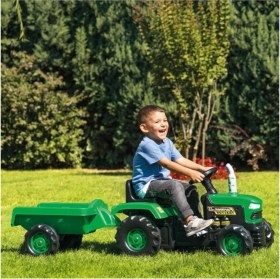 Resim Dolu Römorklu Pedallı Traktör Yeşil Çocuklar İçin Beden Gelişimini Destekler 