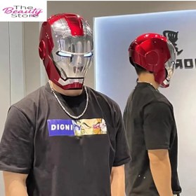 Resim hifu Iron Man Kask Demir Adam Robot Maske Ses Komutlu Uzaktan Kumandalı Dekor Figür Çocuk Oyuncak 