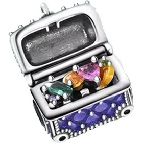 Resim Açılabilir Taşlı Hazine Sandığı Boncuk Charm Gümüş 