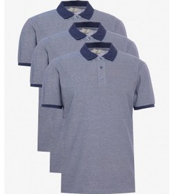 Resim George Henry 3'Lü Çekmeyen Pamuklu Kumaş Slim Fit Dar Kesim Kıvrılmaz Polo Yaka Tişört Paketi Lacivert 