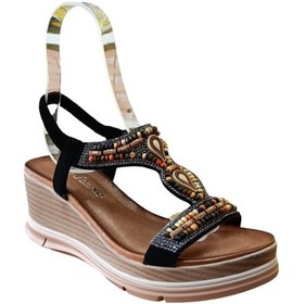 Resim De Scarıo 1060 Kadın Taşlı Dolgu Topuklu Comfort Sandalet Siyah Siyah 
