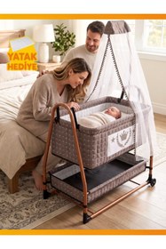 Resim modabebekler Sallanır Anne Yanı Beşik Tekerlekli Tüllü Bebek Beşiği Sabitlenebilir Gözlem Pencereli Yatak Hediyeli 