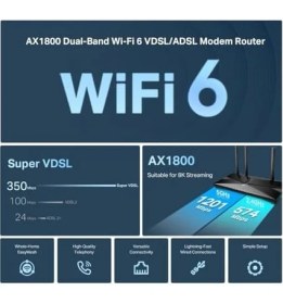 Resim VX1800V, AX1800 Mbps Çift Bantlı Fiber Destekli Wi-Fi 6 Vdsl/adsl Modem Router, 4 Gigabit Lan Portları + 1 USB 2.0 Port, Mu-Mımo, Super Vdsl, Uygulaması ile Kolay Kurulum 