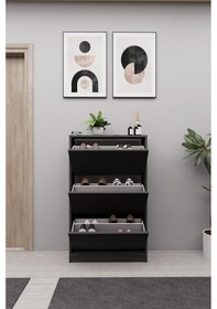 Resim Mirobi Kembe 3 Bölmeli Açılır Modern Dekoratif Ayakkabılık An... Antrasit 