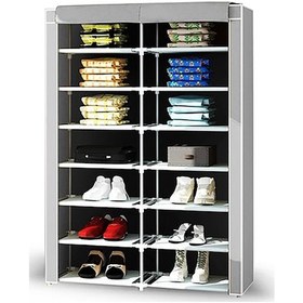 Resim Dzgn Home İki 2 Bölmeli Metal Ayakkabılık Bez Dolap-gri Gri 