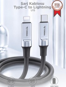 Resim Torima Şarj Kablosu Type-C to Lightning 3.0A Data Kablo U15 Siyah 