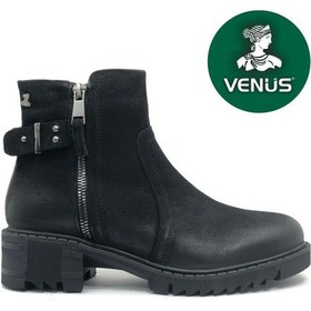 Resim Venüs Huzey Hakiki Deri Kaymaz Taban Ortopedik Kadın Bot Siyah 