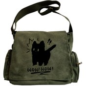 Resim Büyük Kapasiteli Surprised Cat Baskılı Messenger Çantası - Vintage Zeytin Yeşili Crossbody Omuz Çantası, Fermuar Kapanışı, Polyester Astar, Alışveriş, Seyahat ve Günlük Kullanım İçin Mükemmel, Seyahat Çantası | Eğlenceli Tasarım | Fermuar Kapanışı Çantası 