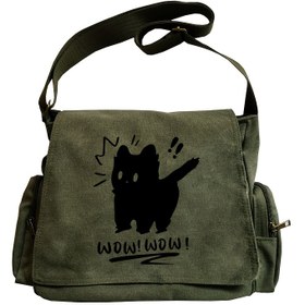Resim Büyük Kapasiteli Surprised Cat Baskılı Messenger Çantası - Vintage Zeytin Yeşili Crossbody Omuz Çantası, Fermuar Kapanışı, Polyester Astar, Alışveriş, Seyahat ve Günlük Kullanım İçin Mükemmel, Seyahat Çantası | Eğlenceli Tasarım | Fermuar Kapanışı Çantası 