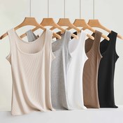 Resim Şık Kare Yaka ile 5 Adetlik Sorunsuz Kadın Tank Üstleri - Casual, Ripli, Opaque, Örgü Kumaş - Rahat ve Nefes Alabilir, Casual Giyim İçin Mükemmel. 