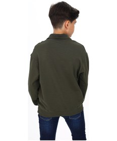Resim Toontoy Kids Toontoy Erkek Çocuk Relax Fit Polo Yaka Çıtçıtlı Hafif Düşük Omuz Baskılı Sweatshirt - 2 İplik Haki 