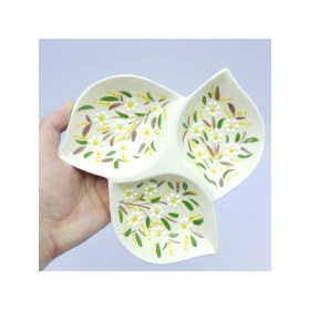 Resim Sharp & Art Seramik Kahvaltılık, Sosluk, Çerezlik ve Sunum Tabağı, 3 Bölmeli Elişlemesi 