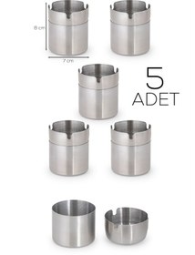 Resim Porsima Etn-236 Large 5 Li Paslanmaz Çelik Metal Kül Tablası - Kapaklı Rüzgar Geçirmez Küllük 