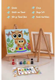Resim Sevimli Baykuş Temalı Çocuk Boyama Tuvali Şövaleli Eğitici Boyama Seti 20x20 Cm 