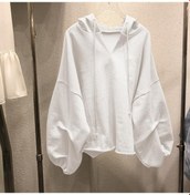 Resim İlkbahar Ve Sonbahar Kadın Büyük Beden Kapşonlu Sweatshirt Bol Uzun Kollu Üst Beyaz 